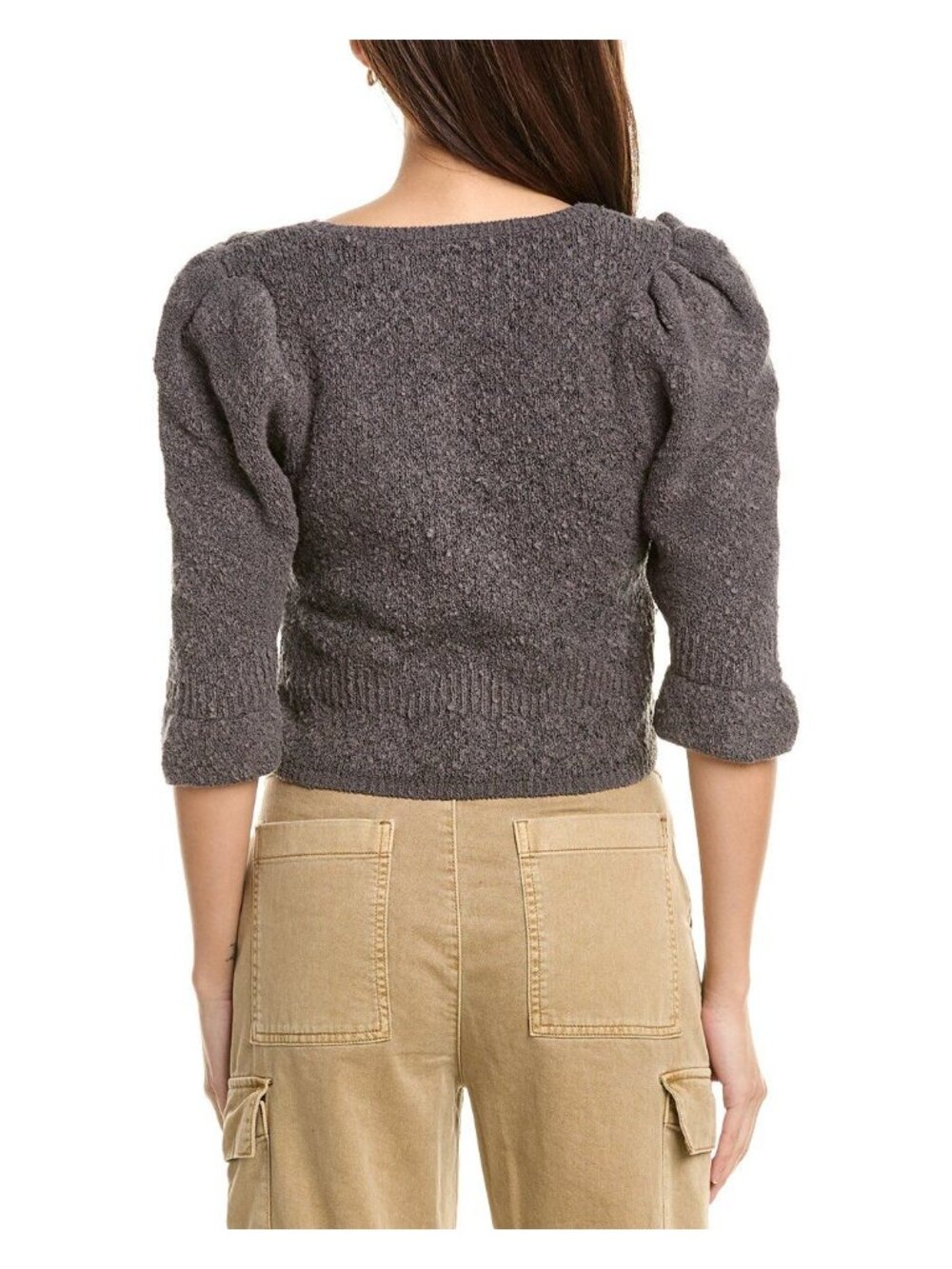 Free People Puff Sleeve Cropped Cardigan in Grey, Size XS - New With Tags - Picture 2 of 5